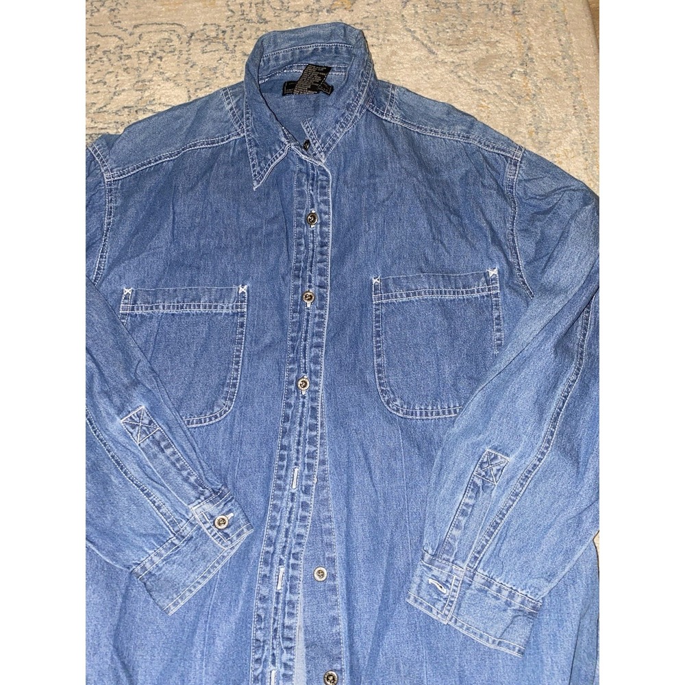 Route 66 Blue Jean Long Sleeve Shirt 100% Cotton Size Large - Picture 2 of 7